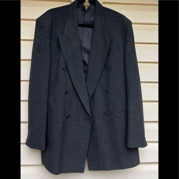 Gino Corelli black/white specs 2 piece pant suit, double breasted jacket, 42L - Picture 2 of 15